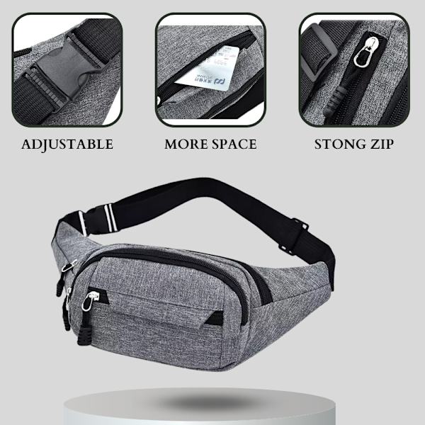 Midjeväska Herr Dam Fanny Pack Semesterpengar Bältespåse light gray
