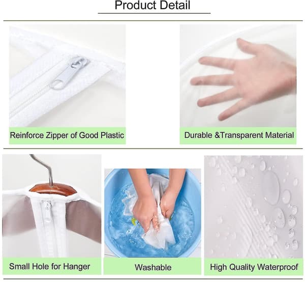 Plastpåsar för kläder, [6-pack] Transparenta klädskydd med dragkedja 60x100cm