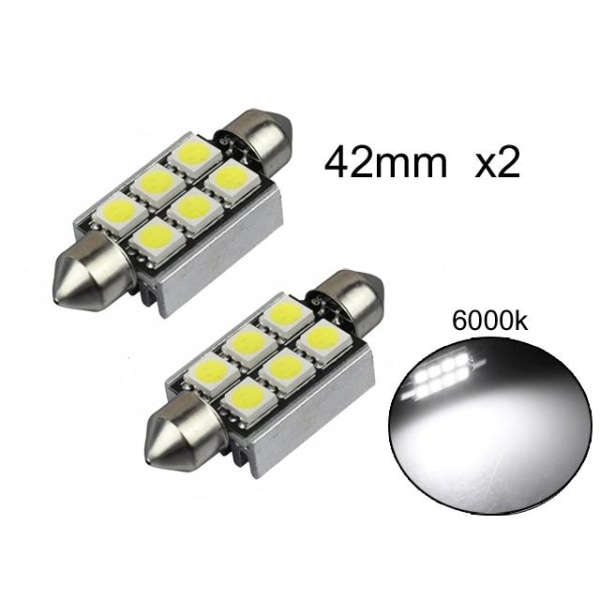 Spollampa 41mm 42mm 6000k Canbus Led 5050SMD C5W SV8.5 2stycken