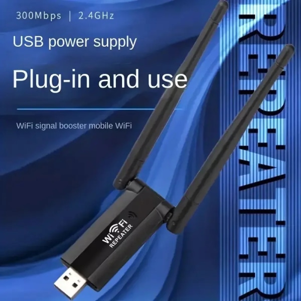 USB Wifi-repeater 300M Wi-Fi-signalförstärkare 2.4G Trådlös Extender 2 Antenn Långräckvidd Wi Fi-adapter för stationär dator Bärbar dator