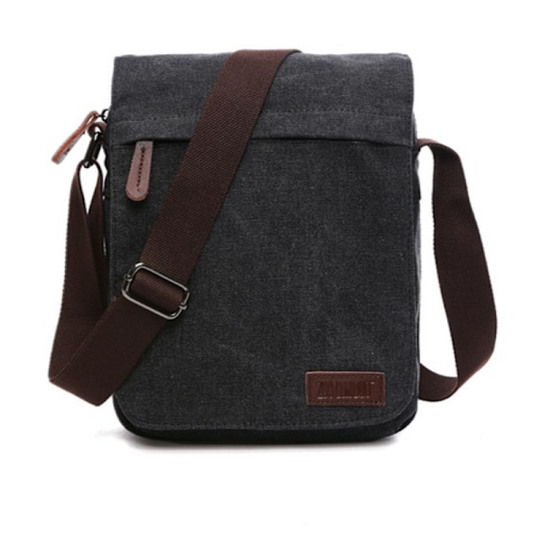 Sportig crossbody-väska i canvas och läder Svart
