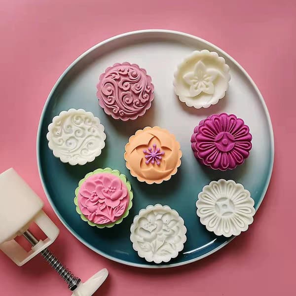Månkakaform med blommönster för Midhösten - Kakstämpel Mooncake Machine (B)