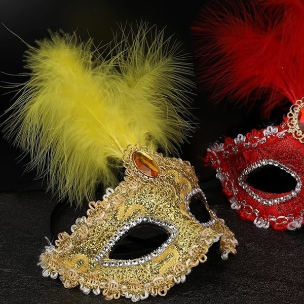4 delar kvinnor maskeradmasker, Mardi Gras halvansiktsmasker,
