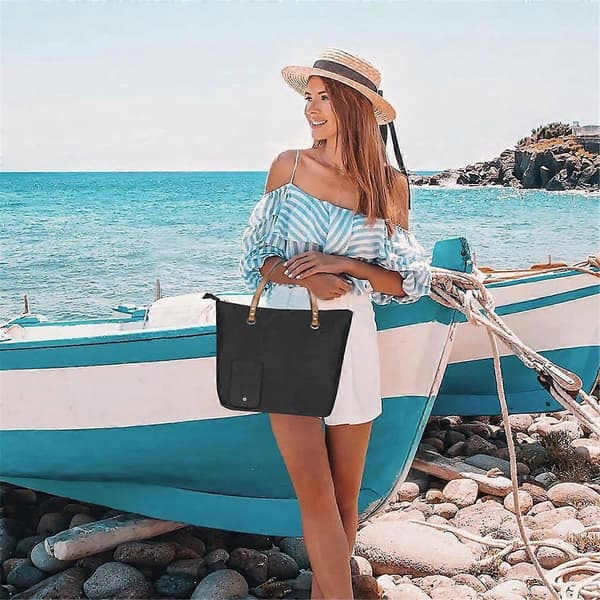 Wine Tote Bag, Strandkylväska för Resepresent, Läcksäker Isolerad Handväska med Dolda Flaskfack