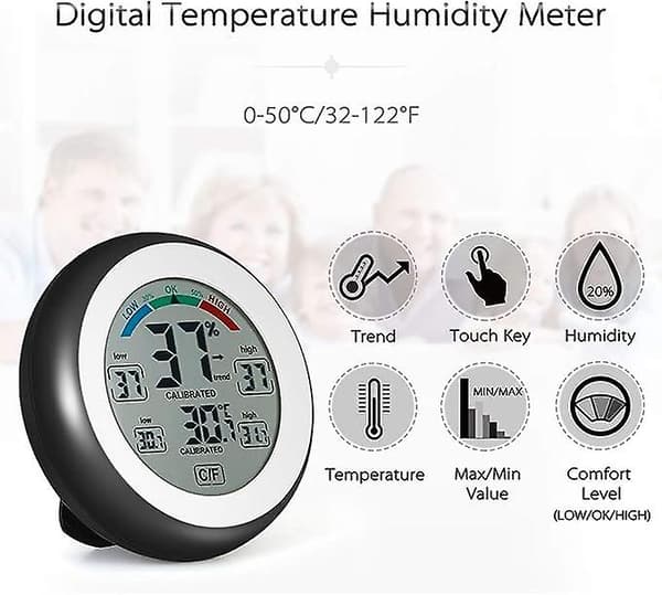 Digital hygrometer, inomhus termometer hygrometer omgivande temperatur max min display exakt väggmonterad bordstermometer med pekskärm för