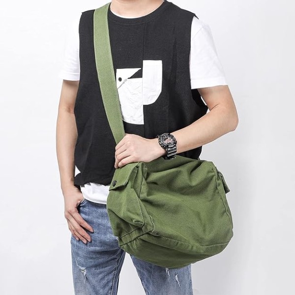 Canvas Crossbody-väska för kvinnor och män, stor axelväska