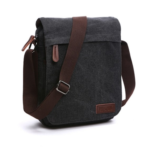 Sportig crossbody-väska i canvas och läder Svart