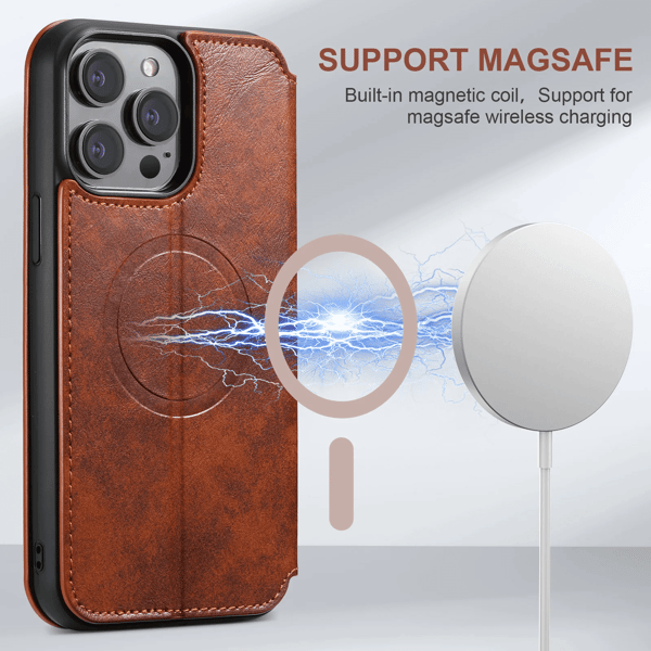 Trådlös laddning 2 i 1-fodral för Iphone 16 Iphone 15 Pro Max Plus Läderfodral med bankkortsficka iPhone15Pro