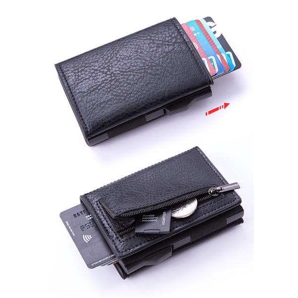 PU RFID-blockerande plånbok för pengar, automatisk popup-korthållare för män Carbon fiber black