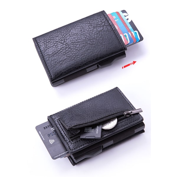 PU RFID-blockerande plånbok för pengar Automatisk popup-korthållare för män Lychee Black