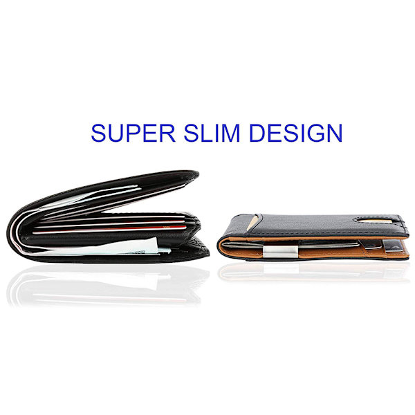 Pengar Clip Plånbok Herr Slim Front Pocket RFID Blockerande Korthållare Bifold Plånbok