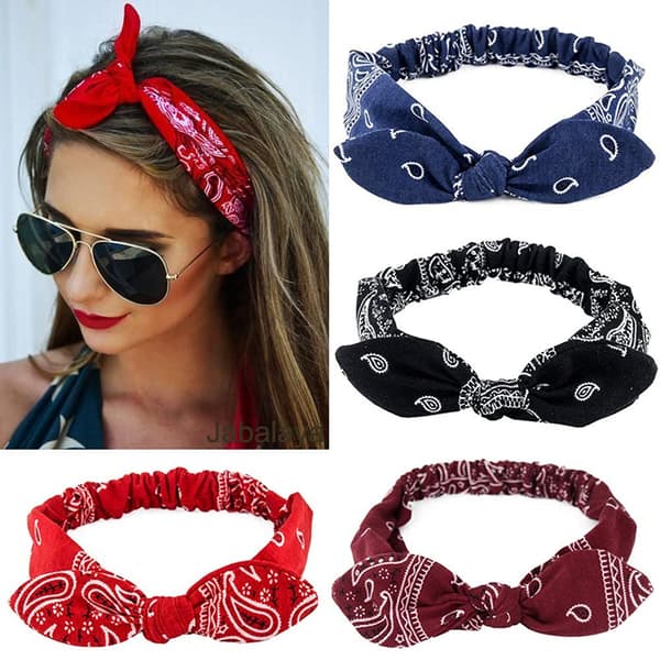 6-pack Elastiska Paisley Bandana Knot Pannband Kanin Öron Bow