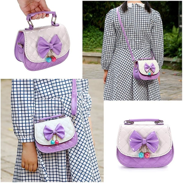 Små flickor Bowknot Pu Cross Body handväska Mini Fashions Tote Messenger Bag med handtag
