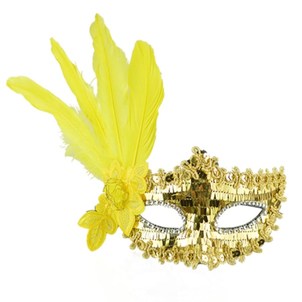Mardi Gras Mask, Feather Eye Mask för Halloween yellow