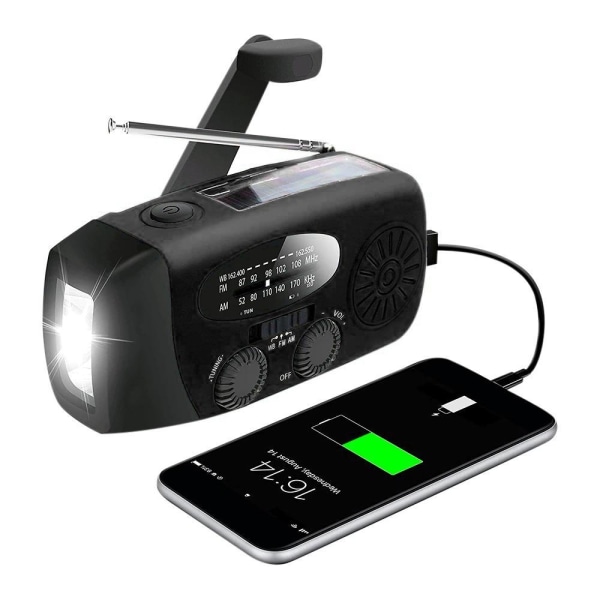 Vevradio med Solceller & Ficklampa - 2000mAh Powerbank