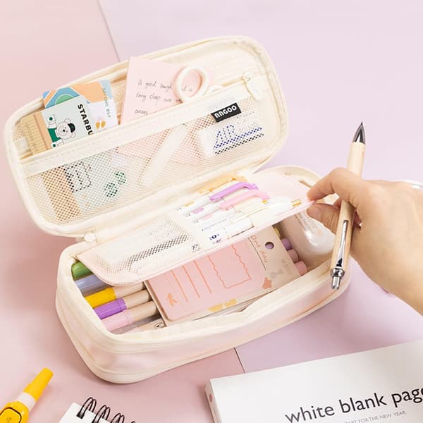 Pennfodral med stor kapacitet, expanderbar organizer, söt pennväska (rosa)