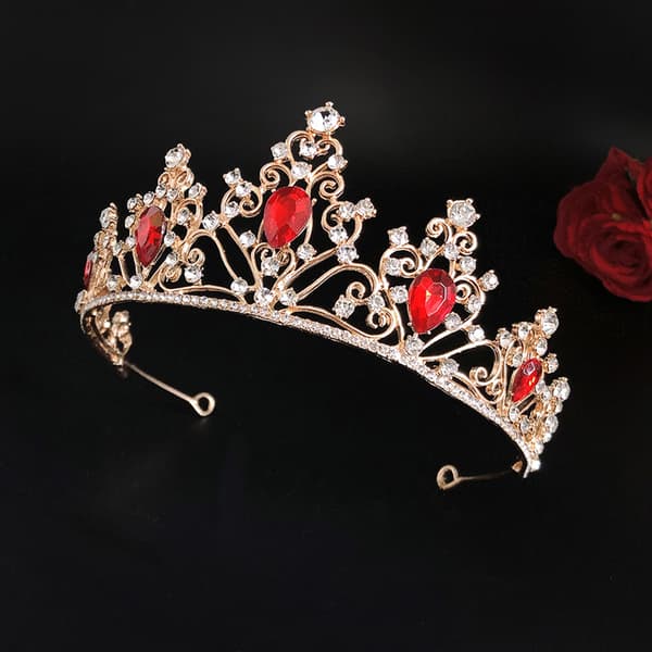 1 bit röd ädelsten krona barock drottning krona strass krona bröllop tiara bröllopsfest tiara