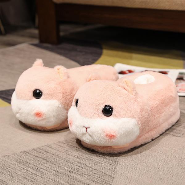 Damtofflor i plysch, bomull, fluffiga och söta, storlek 36-44, höst/vinter Pink hamster