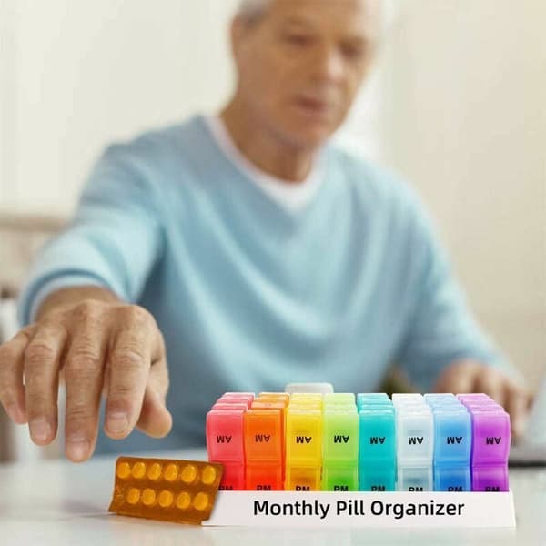 Monthly Pill Organizer with Two Compartments Per Day, Provides a 30-Day Pill Box with Small Compartments.
