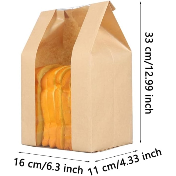 50 stycken Kraft Food Packaging papperspåse, brödpåse med fönster,