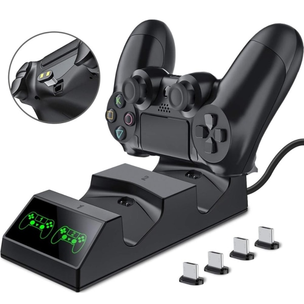 Dubbla PS4-kontroller Laddningsdockningsstation Magnet Laddningsställ Bas för Sony Playstation 4 PS4 Pro/Slim trådlös handkontroll