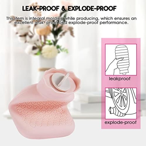 Silikon Varmvattenflaska, för Smärtlindring (Rosa, Kort)