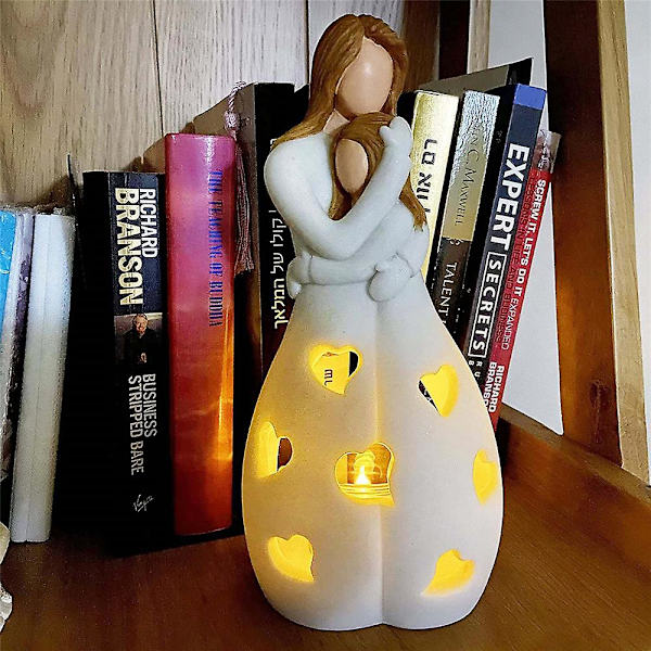 Mamma Kram Dotter Ljusstake Harts Dekorativ Staty Prydnad med LED