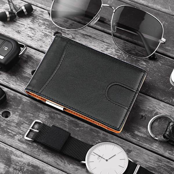 Pengar Clip Plånbok Herr Slim Front Pocket RFID Blockerande Korthållare Bifold Plånbok