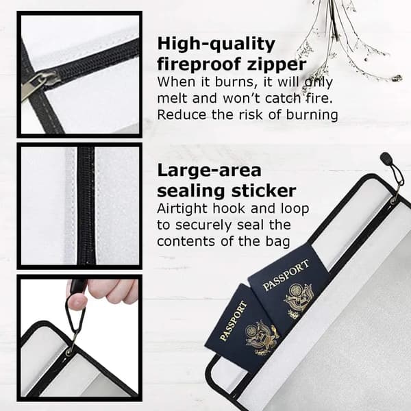 Brandsäker dokumentpåse 1 STK | Brandsäker Vattentät Case Cover Påse Behållare för A4-dokument, Vit, 38*28cm