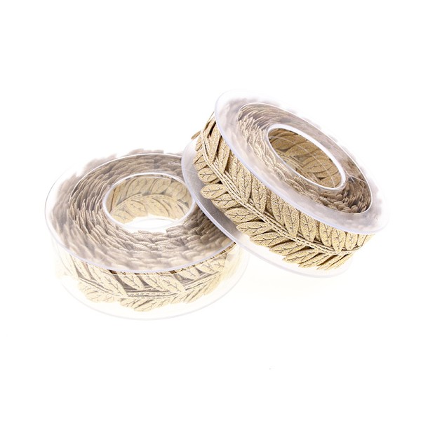 Gröna Leaf Trim Band, Garn Olive Leaf Band, Leaf Ribbon Hantverksdekoration (guld, 15 m, 2 rullar)