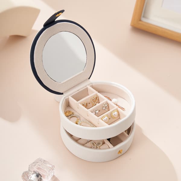 Round Portable Jewelry Box with Mirror