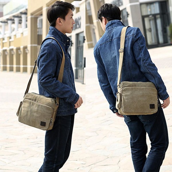 Retro Canvas Väska Herrväska Axelväska Herr Casual khaki