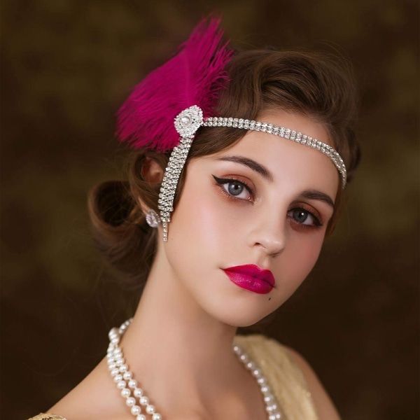 Huvudband för kvinnor från 1920-talet Stor Gatsby-inspirerad fjäder wine red