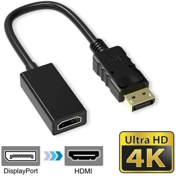 DP till HDMI-adapterkabel, trippelskärmad, högkvalitativ, 1080p, ljud