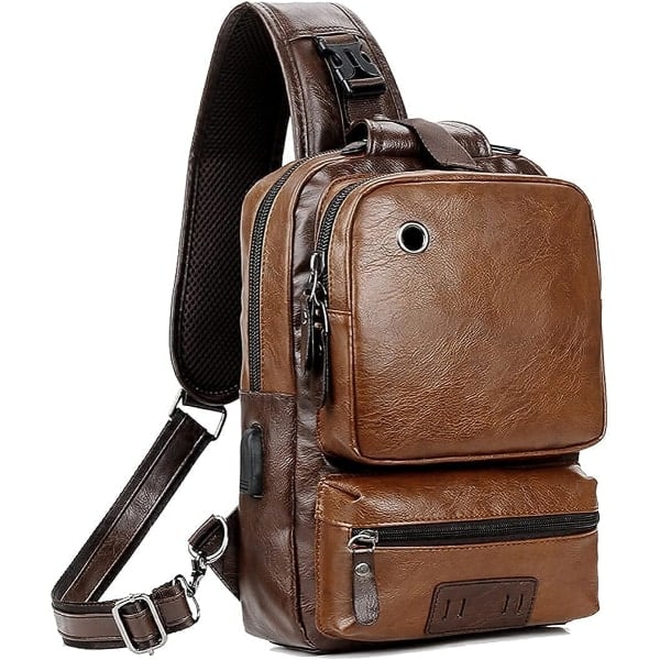 Sling Crossbody Bag Axelväska Herr och Dam Retro PU Läder Sling Ryggsäck Cykel
