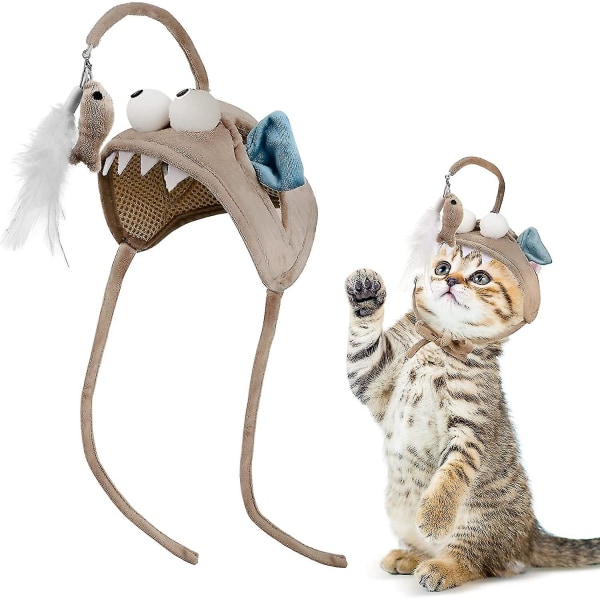 Huvudmonterade kattleksaker Cat Teaser-leksak med fjädrar Interaktiva kattleksaker Katthuvudbonader för inomhus utomhus Grey