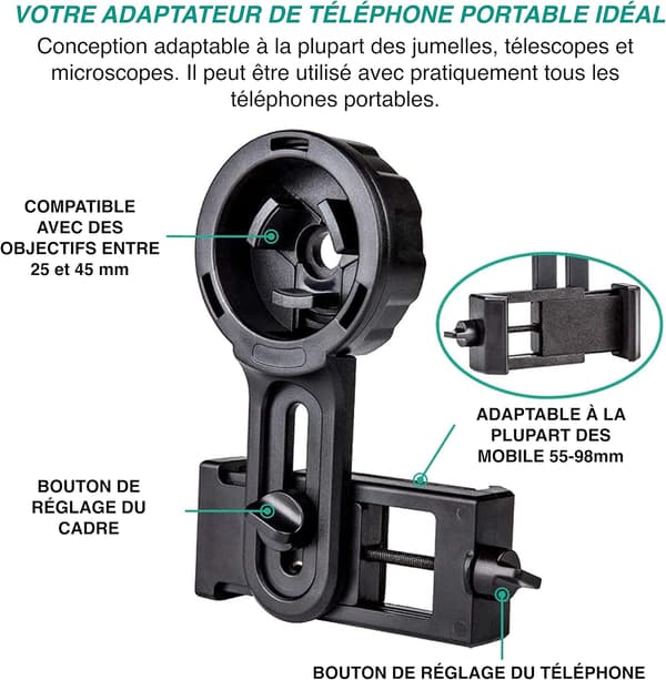 Telefonadapter Pro för kikare, monokulär, teleskop och mikroskop