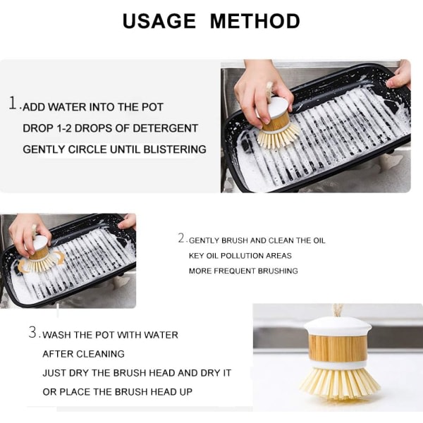 Bambu Palm Scrub Brush, Köksborste för Järngrytor Diskkruka SQBB