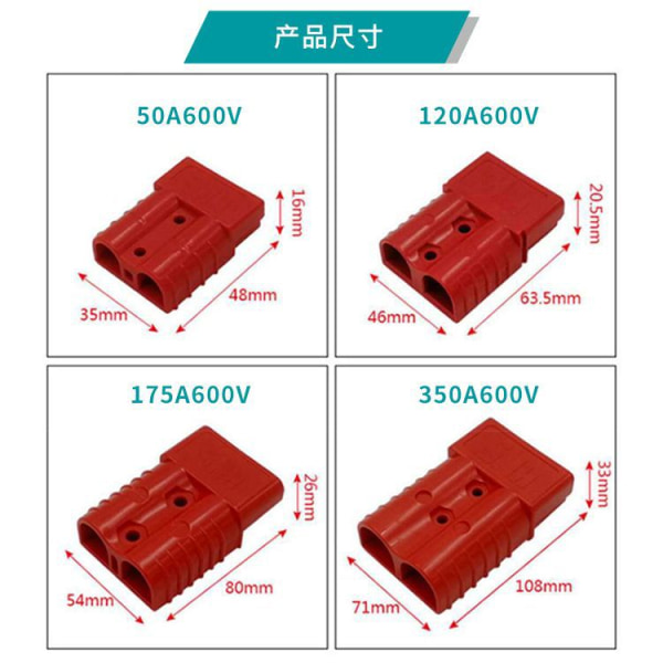 2x Anderson-kontakter 50/120/175 Amp 600v röd kontaktkabel terminal Power 175A