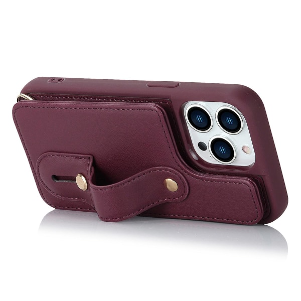 Armbandskal med kortfack för iPhone 13 Pro Max - PU-läder + TPU Wine Red