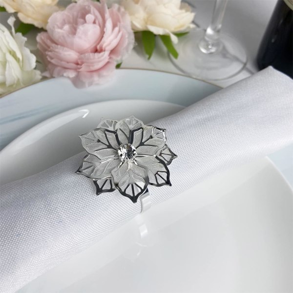 Blomservettringar set om 6, ihålig design servetthållare med strass