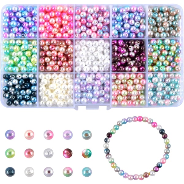 1200 st 6Mm Runda Pärlor Imitation Pearl Beads Abs Plast