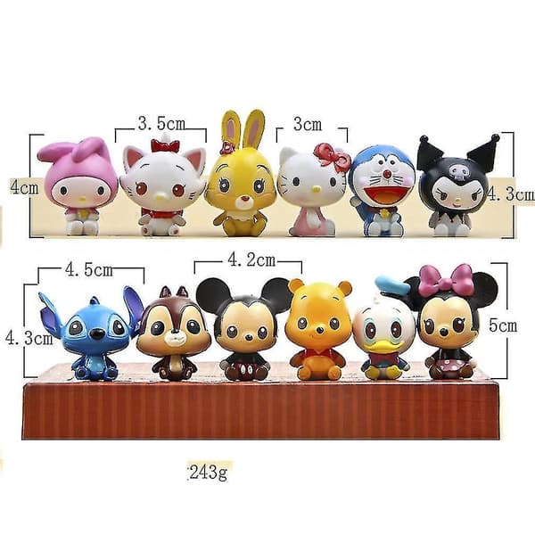 12 st Stitch Winnie Minnie Doraemon Minifigurleksaker