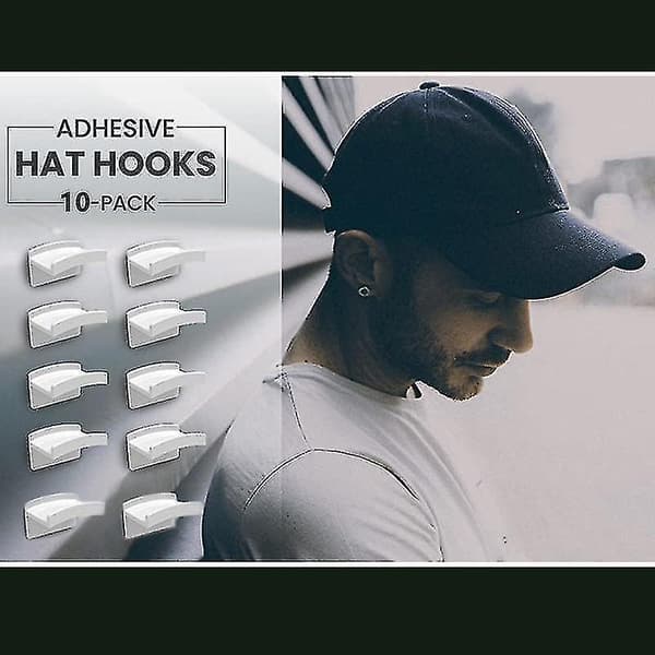 Väggfäste Hattkrok Rostfritt Självhäftande Baseball Cap Hållare För Hem Sovrum Nytt White