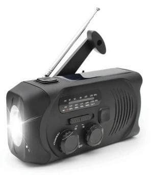 Vevradio med Solceller, Ficklampa och 2000mAh Powerbank