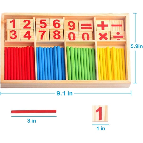 Räknenummerblock och pinnar, Montessorileksaker för småbarn, hemundervisningsmaterial, pedagogiska trämattepedagogiska nummerkort och stavar
