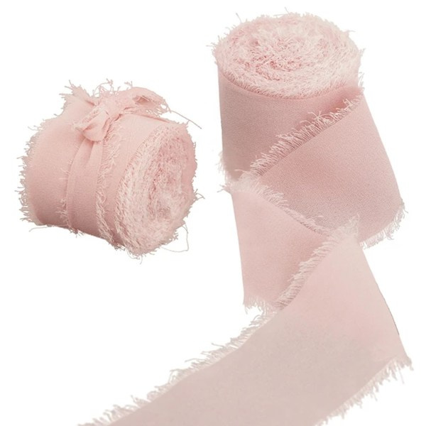 2 rullar 4 cm x 5 m rosa band Sidenband, chiffongband för presentinslagning, bröllopsinbjudningar, brudbuketter