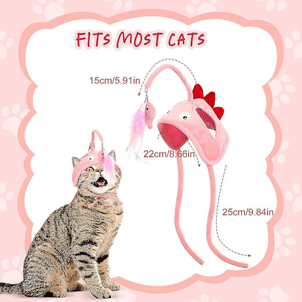 Huvudmonterade kattleksaker Cat Teaser-leksak med fjädrar Interaktiva kattleksaker Katthuvudbonader för inomhus utomhus Pink