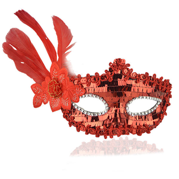 Mardi Gras Mask, Fjäderögonmask för Halloween red