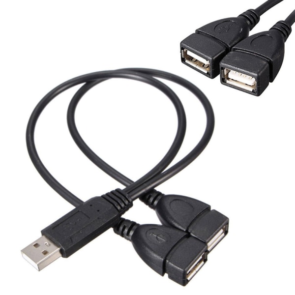 1* USB 2.0 A hane till 2 dubbla hona Jack Y Splitter Hub Power